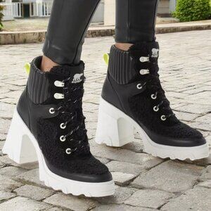 Sorel Brex Heel Women's Waterproof Boots in Black Teddy Fleece Booties Winter